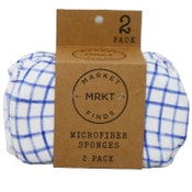 Wholesale - 2pk Blue Plaid Printed Sponges C/P 24, UPC: 195010164023